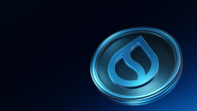 SUI logo and coin with blue colors
