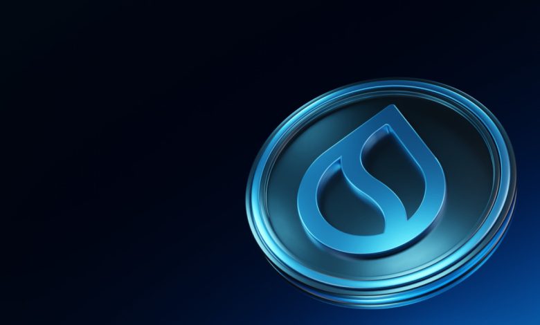 SUI logo and coin with blue colors